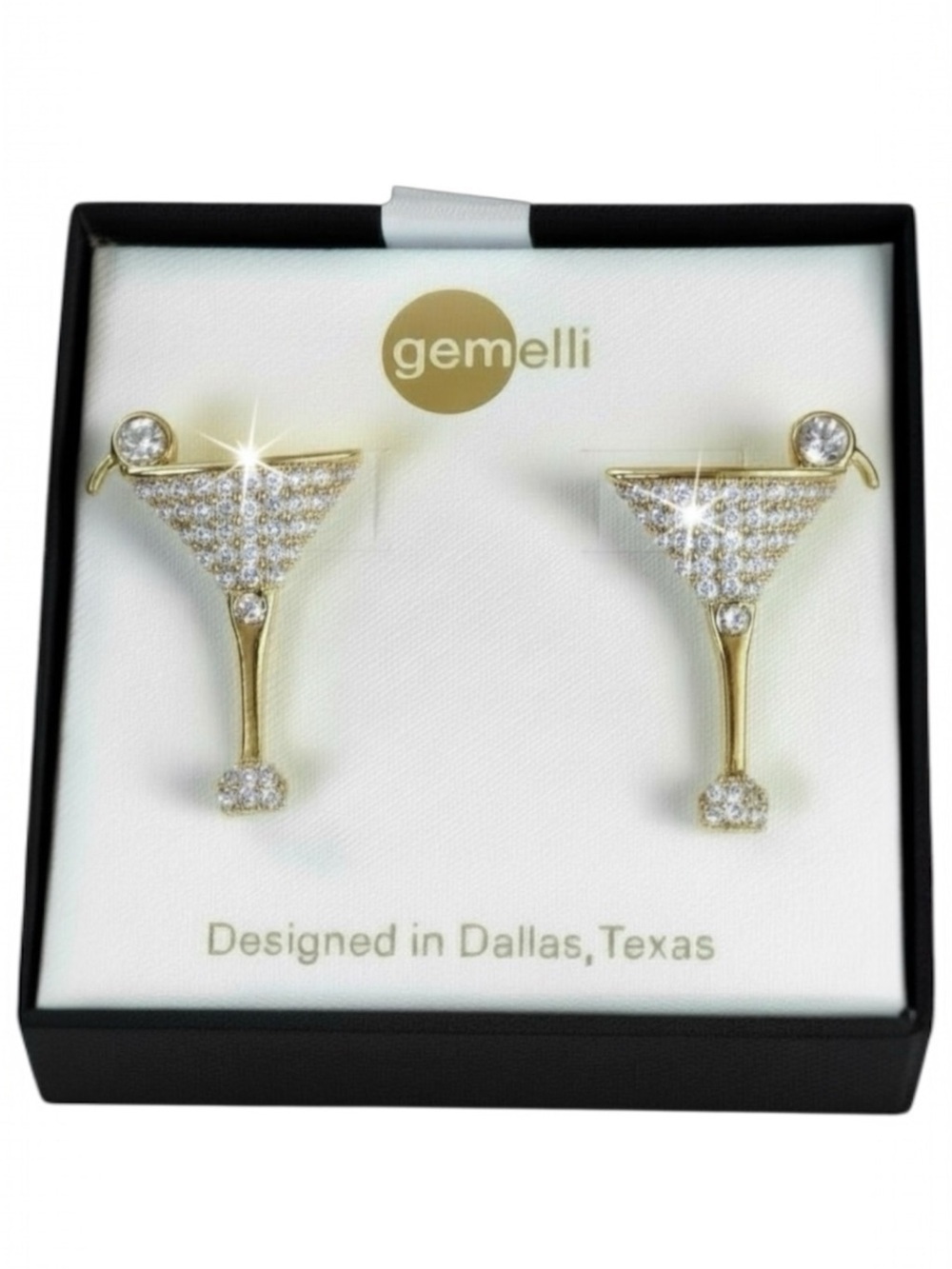 GEMELLI Two Tone Martini Earrings With Sparkling Pave’ Crystals
